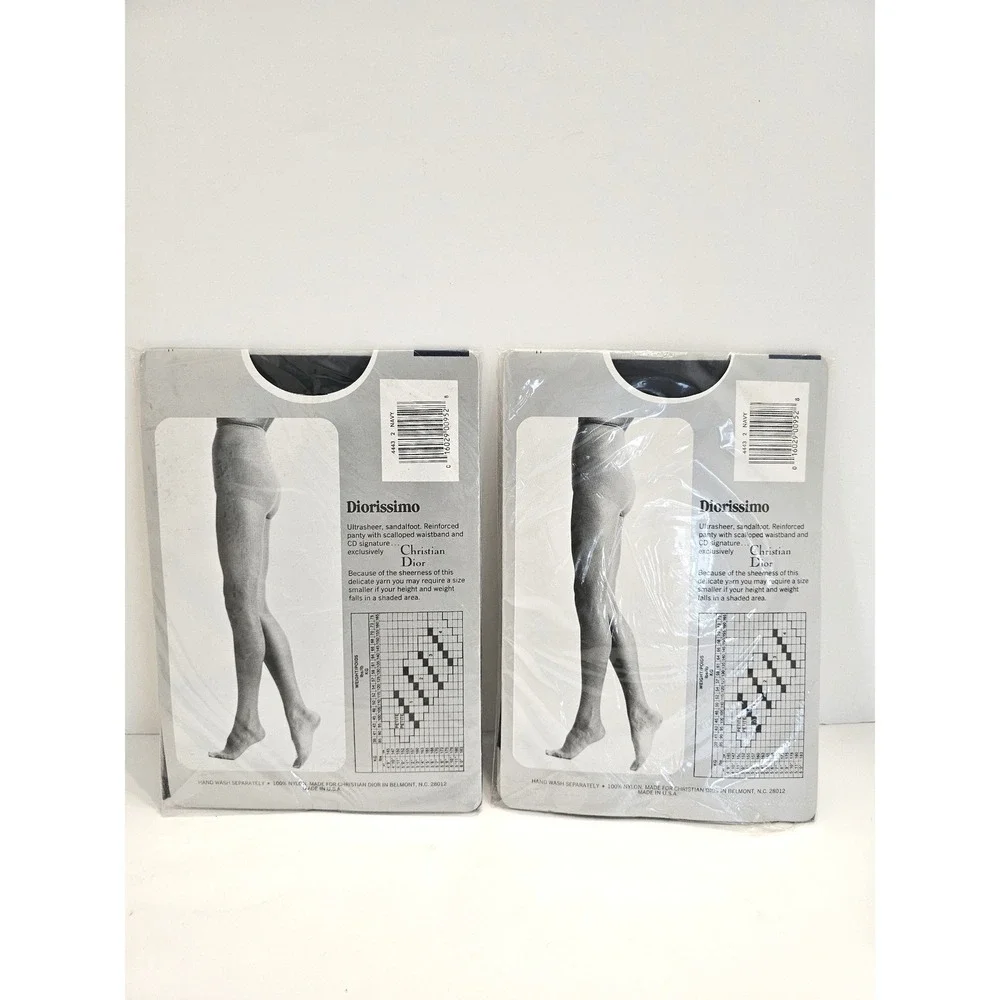 Vintage Christian Dior Diorissimo 4443 Ultrasheer Sandalfoot Pantyhose Navy Sz 2